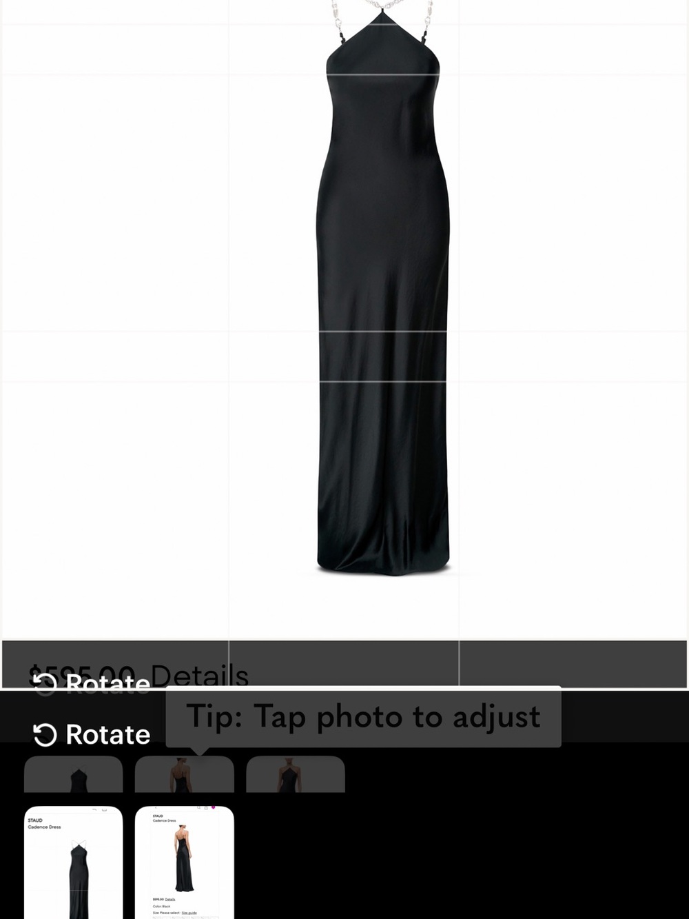 STAUD Black Satin Slip Gown with Embellished Straps